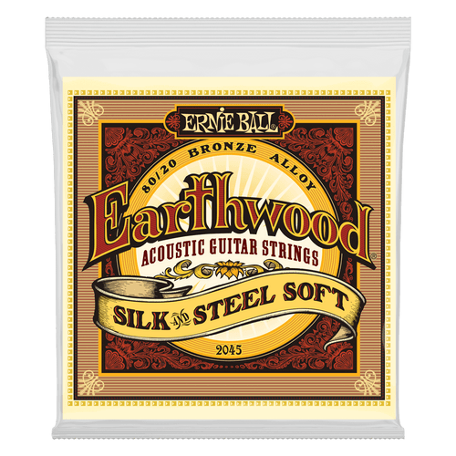 ERNIE BALL 2045 EARTHWOOD SILK & STEEL SOFT 80/20 BRONZE ACOUSTIC GUITAR STRINGS - 11-52 GAUGE-(6634851041474)