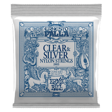 Load image into Gallery viewer, ERNIE BALL ERNESTO PALLA 2403 CLEAR &amp; SILVER NYLON CLASSICAL GUITAR STRINGS-(6924790923458)
