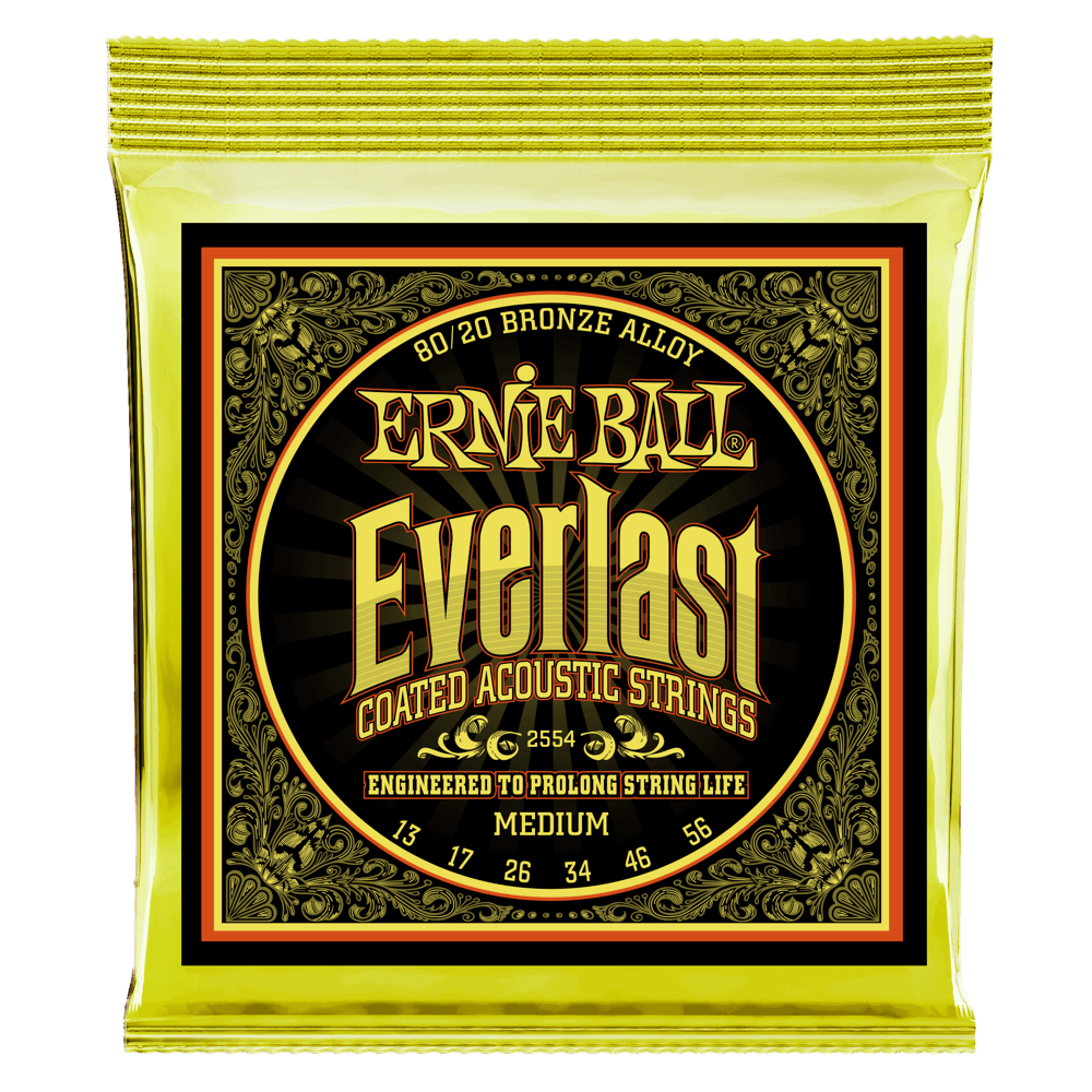 ERNIE BALL 2554 EVERLAST MEDIUM COATED 80/20 BRONZE ACOUSTIC GUITAR STRINGS - 13-56 GAUGE-(6635029889218)