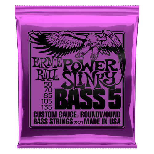 ERNIE BALL 2821 POWER SLINKY 5-STRING NICKEL WOUND ELECTRIC BASS STRINGS - 50-135 GAUGE-(6637176422594)