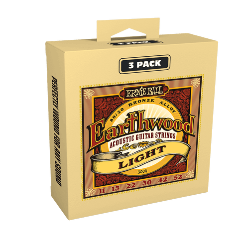 ERNIE BALL EARTHWOOD 3004 LIGHT 80/20 BRONZE ACOUSTIC GUITAR STRINGS 3-PACK - 11-52 GAUGE-(6842200785090)