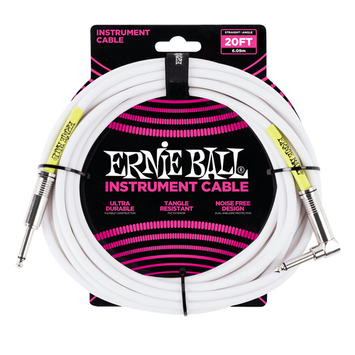 ERNIE BALL 20' STRAIGHT / ANGLE INSTRUMENT CABLE - WHITE P06047-(6841182453954)