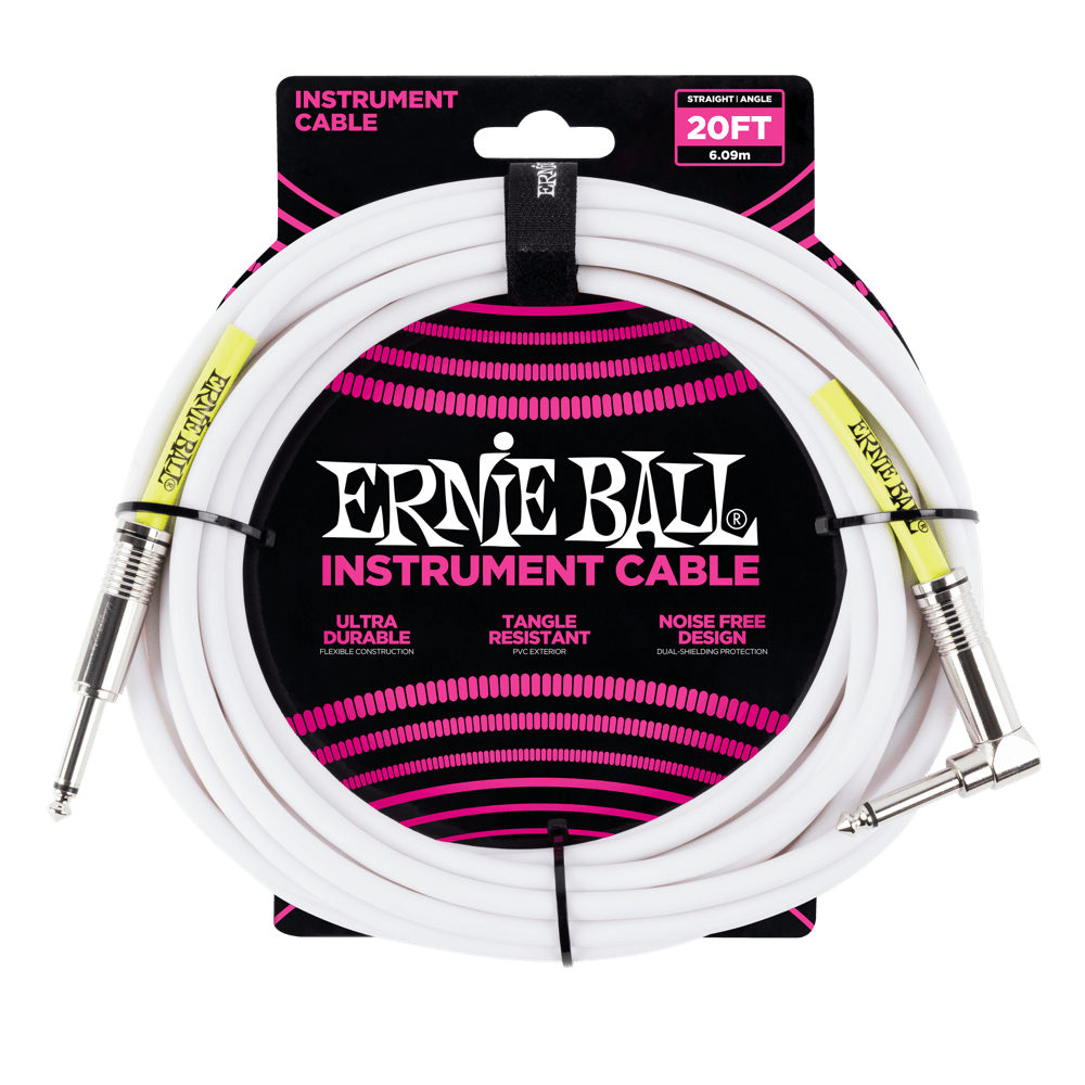 ERNIE BALL 20' STRAIGHT / ANGLE INSTRUMENT CABLE - WHITE P06047-(6841182453954)