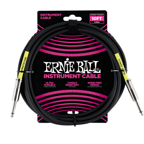 ERNIE BALL 6048 10' STRAIGHT / STRAIGHT INSTRUMENT CABLE - BLACK-(6937192431810)