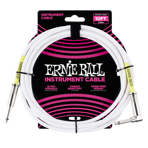 ERNIE BALL P06049 10' STRAIGHT / ANGLE INSTRUMENT CABLE - WHITE-(6937189482690)