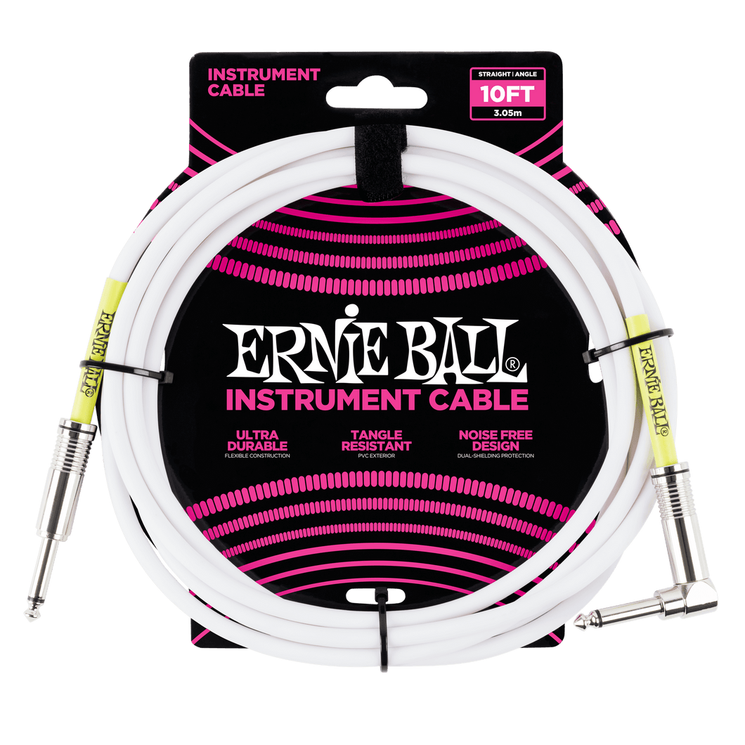 ERNIE BALL P06049 10' STRAIGHT / ANGLE INSTRUMENT CABLE - WHITE