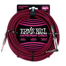 Charger l&#39;image dans la galerie, ERNIE BALL 25&#39; BRAIDED STRAIGHT / ANGLE INSTRUMENT CABLE - BLACK / RED P06062-(6710050259138)
