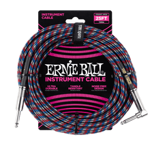Load image into Gallery viewer, ERNIE BALL 25&#39; BRAIDED STRAIGHT / ANGLE INSTRUMENT CABLE - BLACK / RED / BLUE / WHITE P06063
