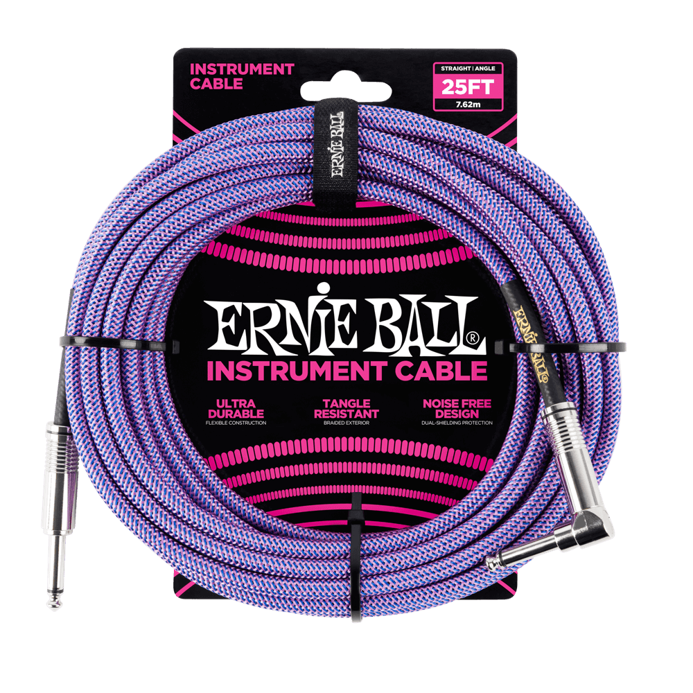 ERNIE BALL 25' BRAIDED STRAIGHT / ANGLE INSTRUMENT CABLE - PURPLE P06069