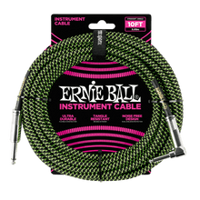 Load image into Gallery viewer, ERNIE BALL 10&#39; BRAIDED STRAIGHT / ANGLE INSTRUMENT CABLE - BLACK / GREEN P06077
