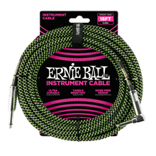 Load image into Gallery viewer, ERNIE BALL 18&#39; BRAIDED STRAIGHT / ANGLE INSTRUMENT CABLE - BLACK / GREEN P06082-(6704898048194)
