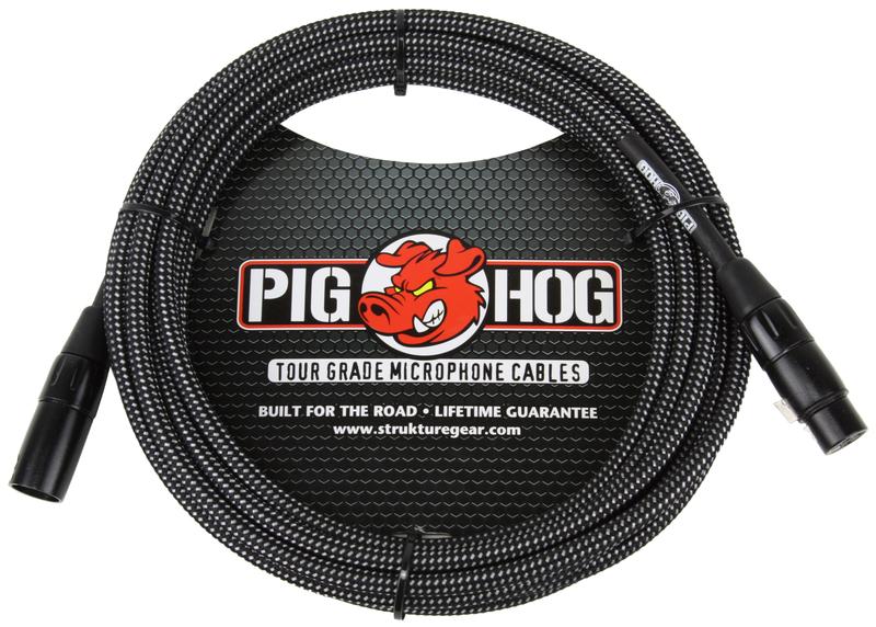 PIG HOG BLACK & WHITE WOVEN MIC CABLE, 20FT XLR