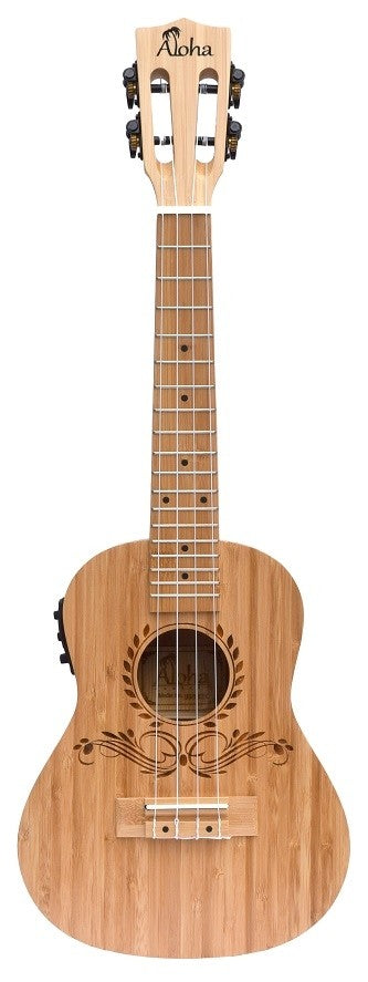 ALOHA Bamboo Solid Top Back & Sides Electric Concert Ukulele with Tuner
