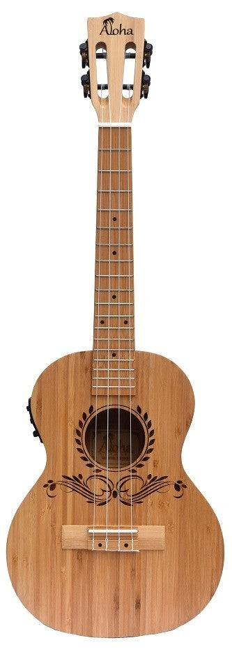 ALOHA Bamboo Solid Top Back & Sides Electric Tenor Ukulele with Tuner